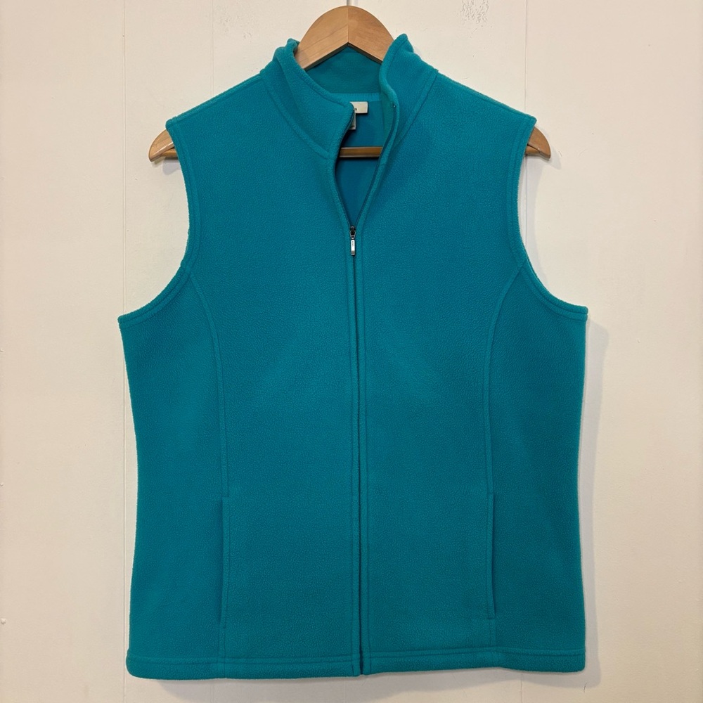 L.L. Bean Women’s Large Polar Fleece Vest Turquoise Blue Full Zip w/ Pockets *